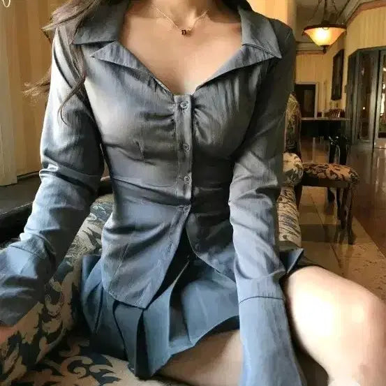 [BUNJANG] Cloud Emotion Corset Shirt - Grey / 교신 클라우드이모션 코르셋 셔츠 (원피스  발레리나 발레코어 드레스 워터밤 흠뻑쇼  하객룩 피로연 면접 홀복 미시룩 상견례 예복 면접 졸업사진 휴양지 돌잔치 양산형 빈티지