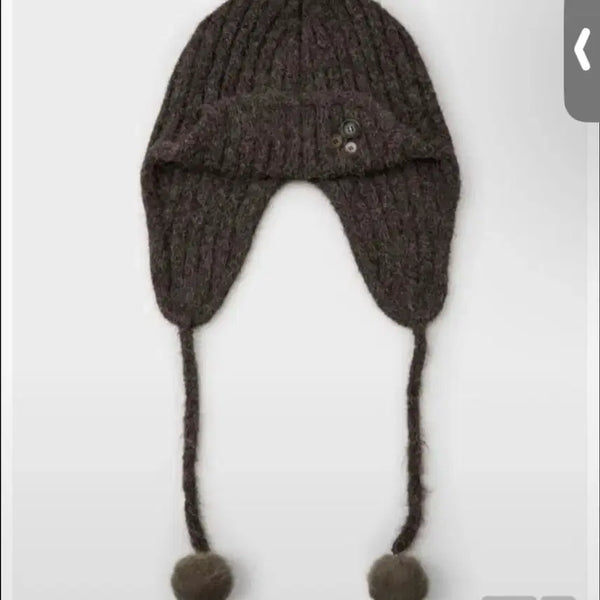[BUNJANG] AAEI Button Knit Beanie Dark Brown / 에이이에이이 버튼 니트 비니 다크브라운