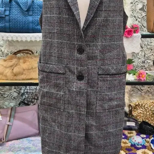 [BUNJANG] Check Long Vest (Size M-L) / 체크 롱베스트(66~77)