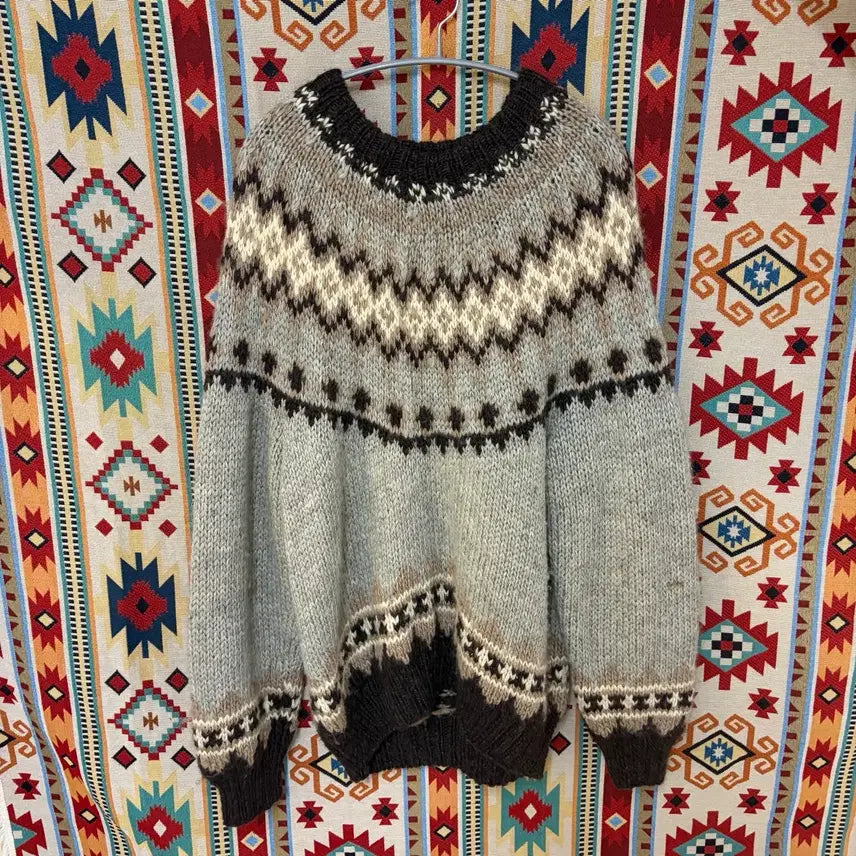 [BUNJANG] Seven Island Nordic Pattern Wool Knit Sweater (M) / 세븐 아일랜드 컨트리 노르딕 패턴 울 니트 스웨터 M