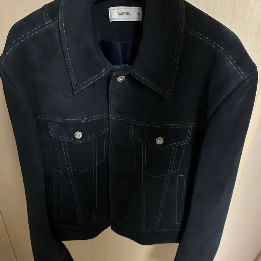 [BUNJANG] Wavyness Suede Crop Jacket Navy / 웨이비니스 스웨이드 크롭 자켓 네이비(2)