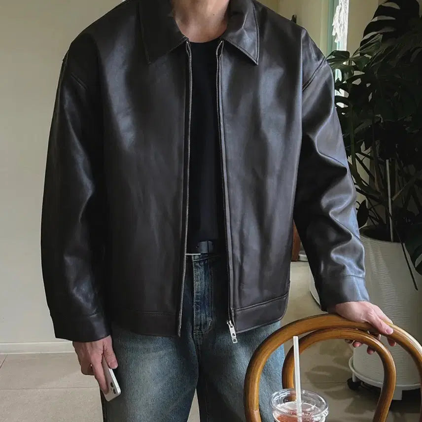 [BUNJANG] Vegan Leather Jacket Brown Size M (100) / 가죽 자켓 브라운 M(100)사이즈 판매합니다.[새상품]