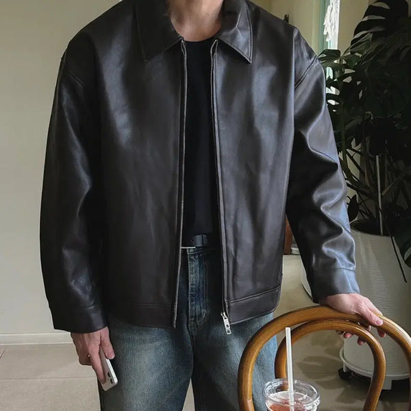 [BUNJANG] Vegan Leather Jacket Brown Size M (100) / 가죽 자켓 브라운 M(100)사이즈 판매합니다.[새상품]