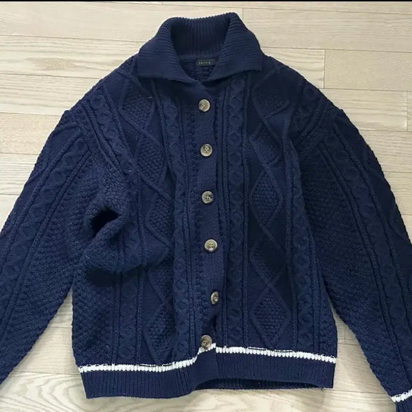 [BUNJANG] Navy Cable Knit Cardigan / 네이비 꽈배기 니트 가디건