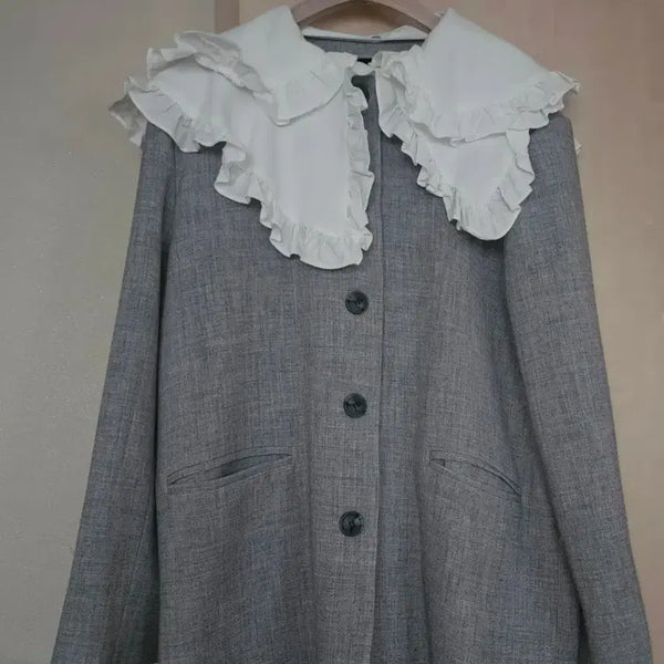 [BUNJANG] Detachable Frill Neck Oversized Jacket / 프릴 넥 탈부착 오버핏 자켓