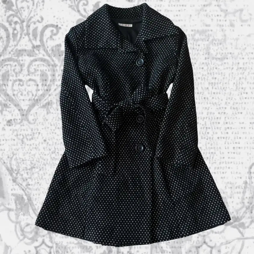 [BUNJANG] Mori Girl Dot Pattern Black & White Peter Pan Collar Coat / 일본 모리걸 아오이유우깔 도트패턴 블랙 앤 화이트 핀터레스트 카라 코트