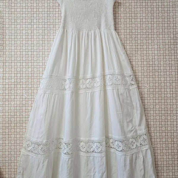 [BUNJANG] White Chiffon Crochet Long Dress / 화이트 쉬폰 크로셰 롱 원피스