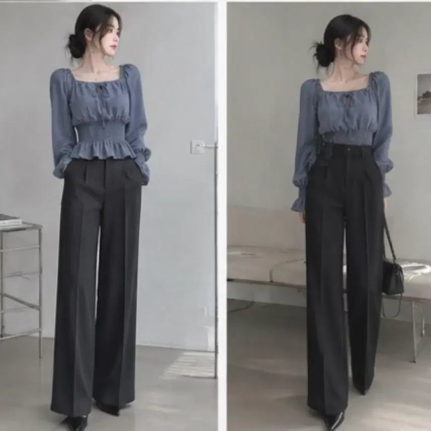 [BUNJANG] Smocked Shirring Ribbon Blouse / 스모크 셔링 리본 블라우스