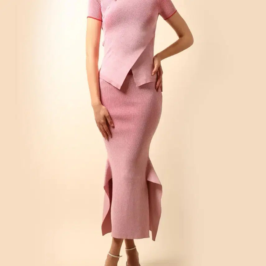 [BUNJANG] Women's Pink Knit Two-Piece Set / 여성 핑크 니트 투피스 세트 55