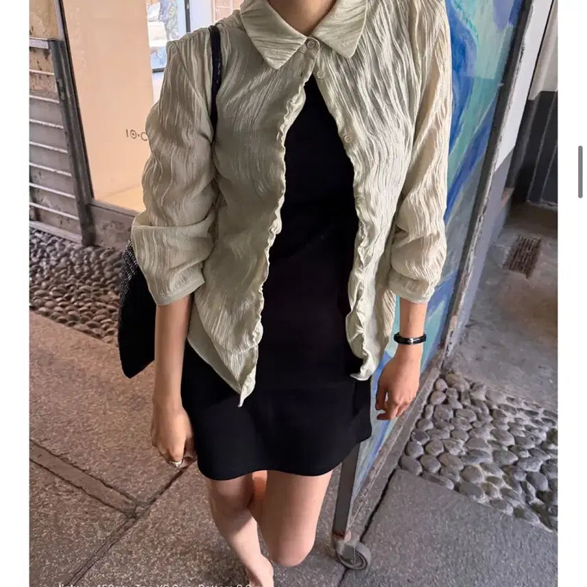 [BUNJANG] HOWWAS Relief 3/4 Sleeve Blouse / 호와스 새상품 릴리프 3/4 슬리브 블라우스 가을블라우스 링클셔츠 링클블라우스