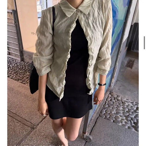 [BUNJANG] HOWWAS Relief 3/4 Sleeve Blouse / 호와스 새상품 릴리프 3/4 슬리브 블라우스 가을블라우스 링클셔츠 링클블라우스