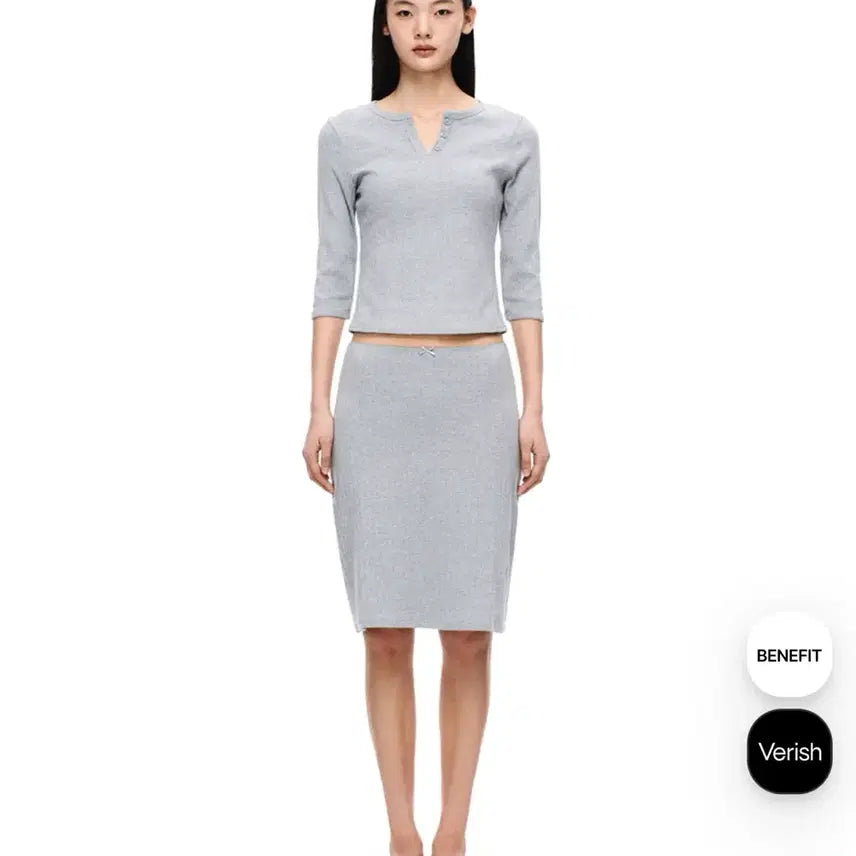 [BUNJANG] Verish Grey Ribbed V-Neck Top / 새상품) Verish 베리시 그레이 골지 브이넥