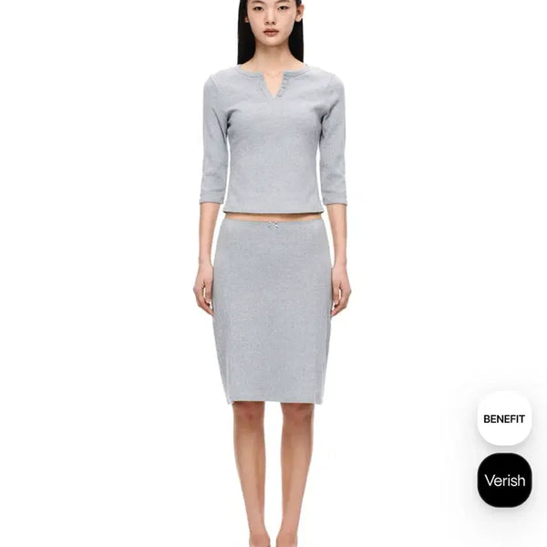 [BUNJANG] Verish Grey Ribbed V-Neck Top / 새상품) Verish 베리시 그레이 골지 브이넥