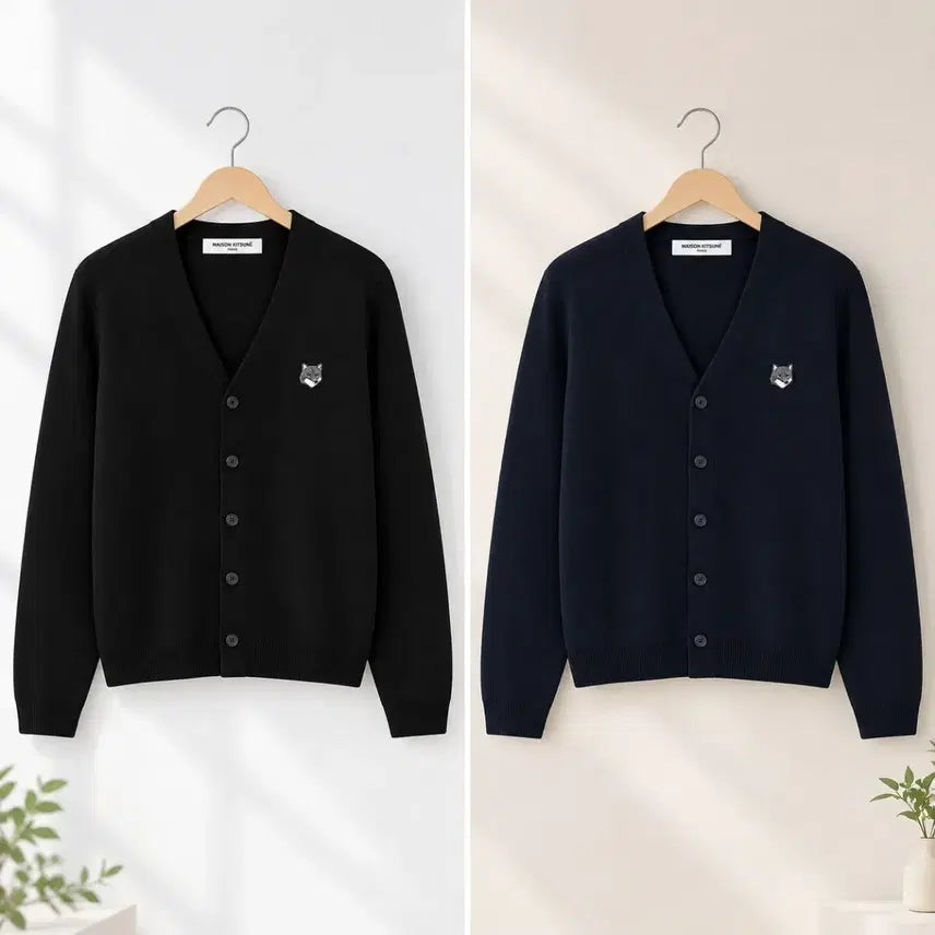 [BUNJANG] Maison Kitsuné Fox Embroidery Cardigan Black/Navy / 메종키츠네 폭스자수 가디건 블랙/네이비