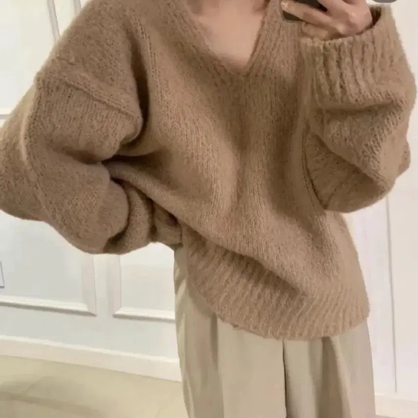 [BUNJANG] Alpaca V-Neck Knit Sweater - Beige / (새상품) 알파카 브이넥 니트 베이지