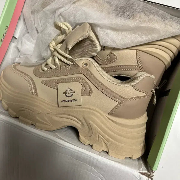 [BUNJANG] Women's Height Increasing Platform Sneakers (New) / 여성 통굽 키높이 스니커즈 (운동화 225, 굽 6cm, 새제품)