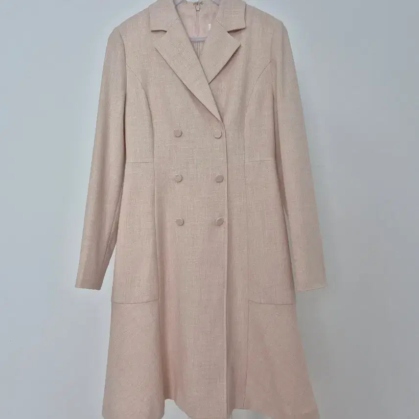 [BUNJANG] Line Double Button Dress Pink Beige / 라인 더블 버튼 원피스 핑크베이지