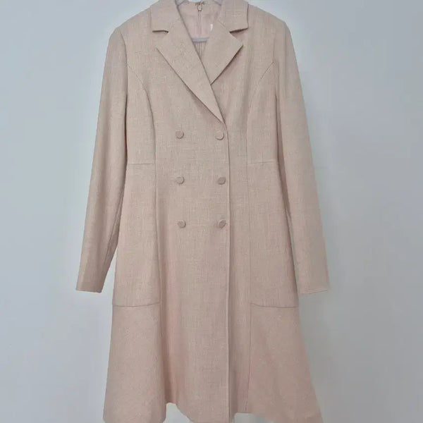 [BUNJANG] Line Double Button Dress Pink Beige / 라인 더블 버튼 원피스 핑크베이지