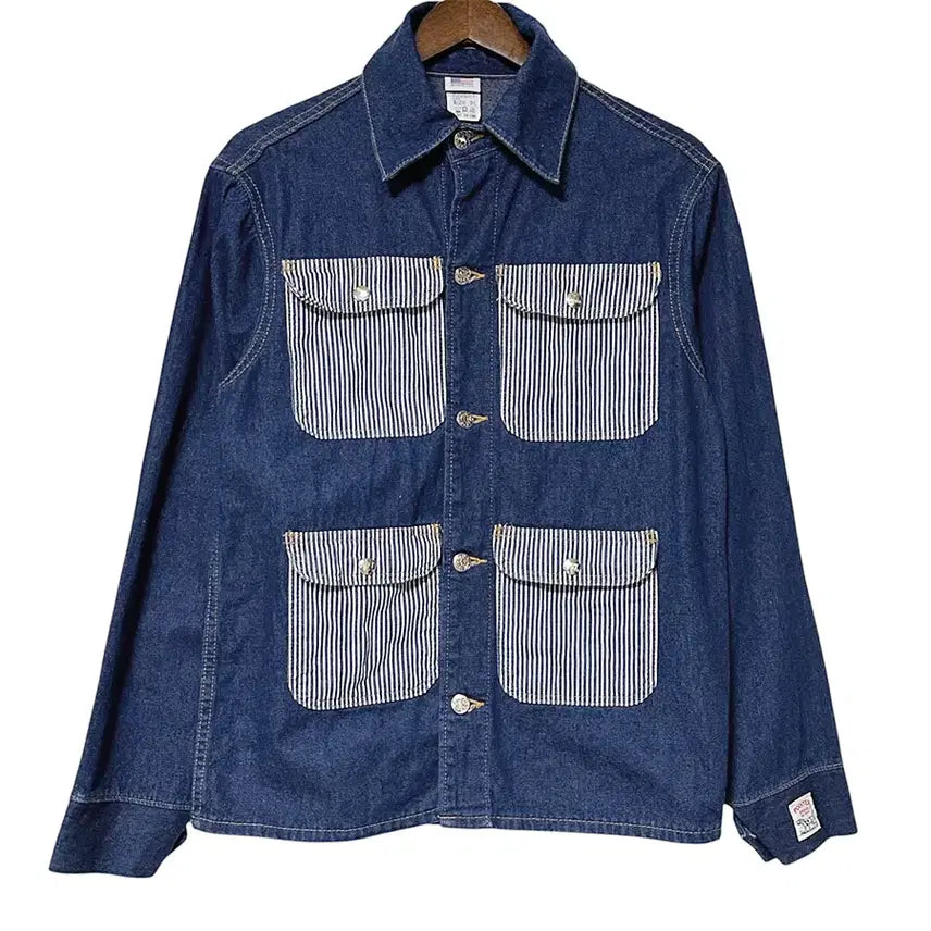 [BUNJANG] Pointer Brand Hickory Stripe Denim Work Jacket / 포인터브랜드 4포켓 히코리배색 데님청자켓 아메카지 워크자켓 S (36)