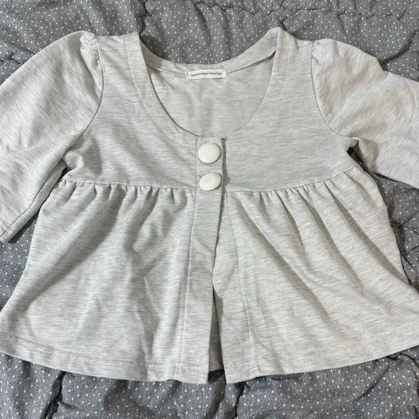 [BUNJANG] Vintage Cropped Short-Sleeve Cardigan with Large Buttons / 빈티지 왕단추 크롭반팔 가디건 입질연 모리걸 y2k 히피 하구미 너드