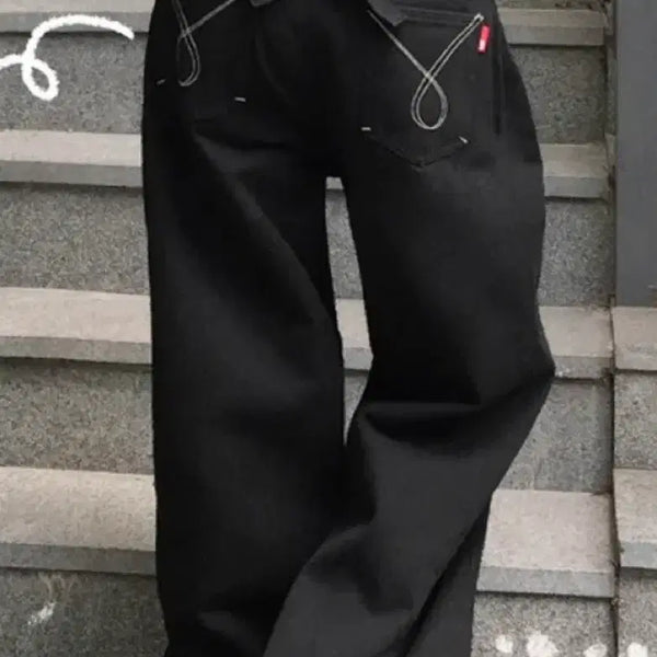 [BUNJANG] Black Wide Leg Jeans / 검정 와이드 청바지
