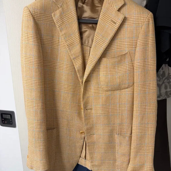 [BUNJANG] Sartoria Partenopea Glen Check Wool Jacket 50 Yellow/Blue / 사르토리아 파르테노페타 글렌체크 옐로우/블루 50사이즈
