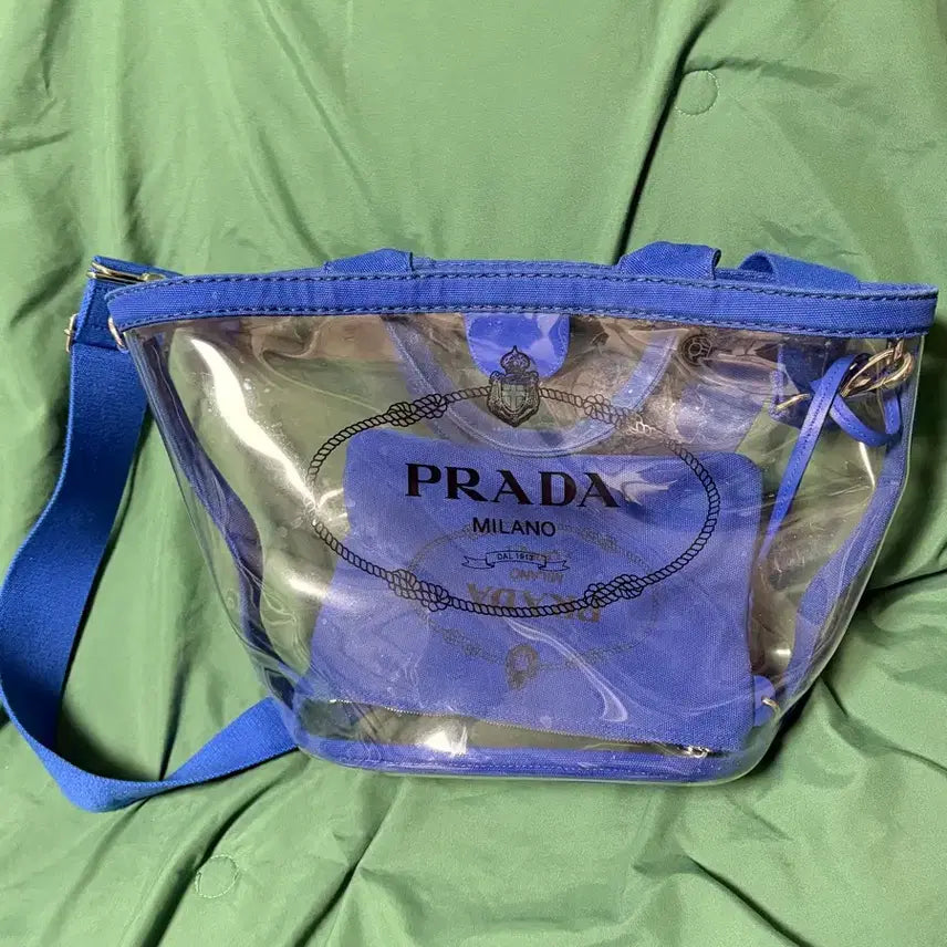 [BUNJANG] Prada PVC Logo Pouch Shoulder Bag Blue / 프라다 pvc 로고 파우치 숄더백 블루