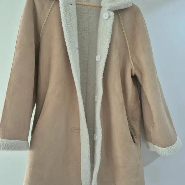 [BUNJANG] Beige Shearling Lined Mustang Coat / 베이지색 양털 무스탕 코트