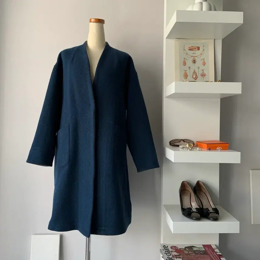 [BUNJANG] i'sae Premium Wool Blend No-Collar Coat / 이새 프리미엄 울 블렌드 노컬러 코트