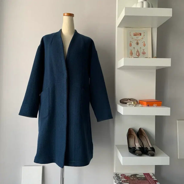 [BUNJANG] i'sae Premium Wool Blend No-Collar Coat / 이새 프리미엄 울 블렌드 노컬러 코트