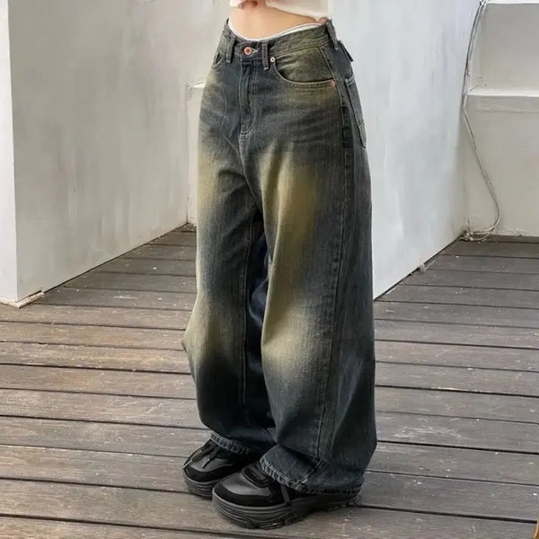[BUNJANG] Ably Back Strap Wide Denim Pants / 에이블리 보통의날 백스트랩 와이드 데님팬츠