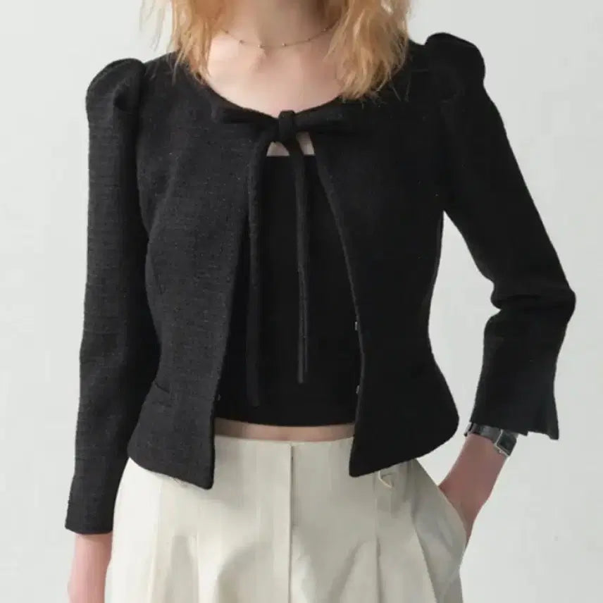 [BUNJANG] FLOUM Mellow Ribbon Jacket Black / 플로움 멜로우 리본 자켓 블랙