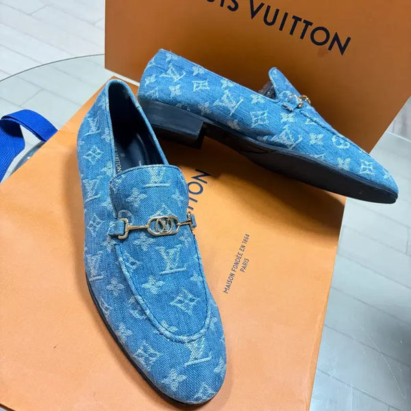 [BUNJANG] Louis Vuitton Monogram Denim Loafers / {감정서O/8.5}루이비통 모노그램 데님 로퍼