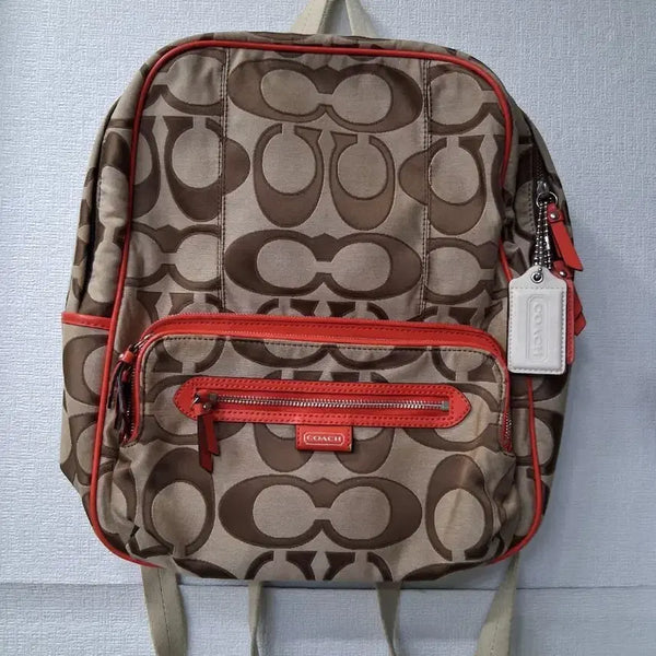 [BUNJANG] Coach Signature Backpack Beige/Brown/Orange / 코치 시그니처 백팩 베이지/브라운/오렌지