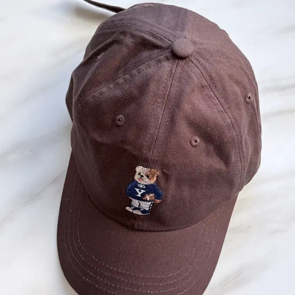 [BUNJANG] Bear Embroidery Ball Cap Brown / 곰돌이 자수 볼캡 브라운