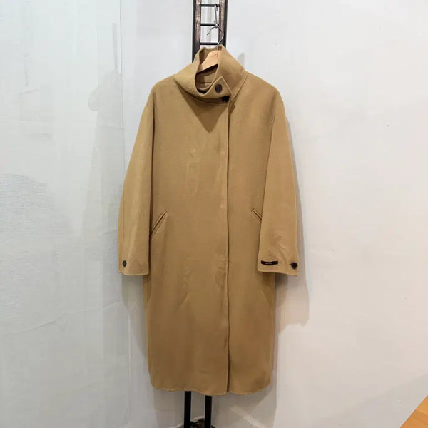 [BUNJANG] High Neck Handmade Long Coat Beige Wool Coat / 하이넥 핸드메이드 롱코트 베이지 울코트 4031