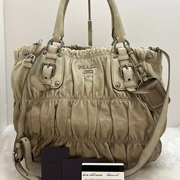 [BUNJANG] Prada Gaufre Tote Bag Beige / 정품) 카드O 프라다 고프레 토트백 베이지