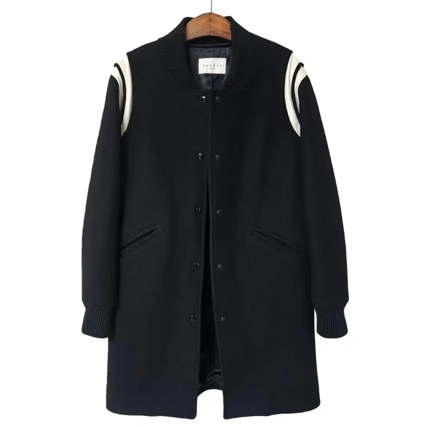 [BUNJANG] Sandro Leather Patch Wool Varsity Jacket / #산드로 래더패치 울 바시티 코트 D90