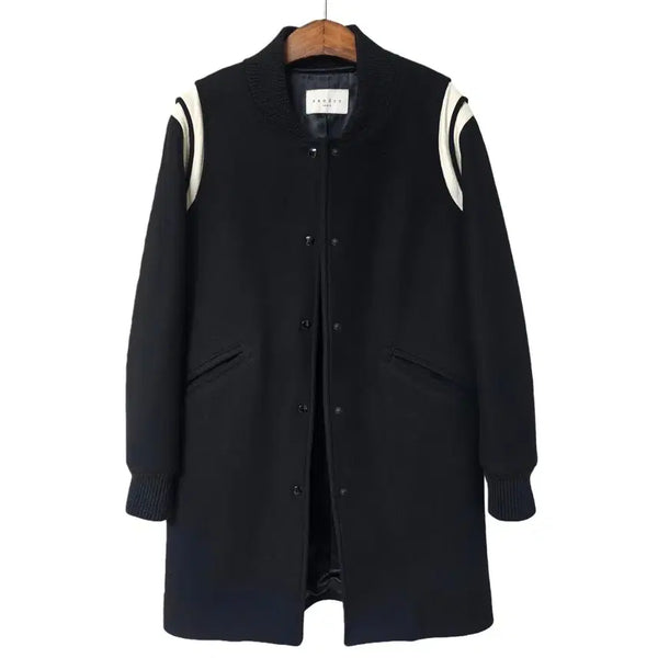 [BUNJANG] Sandro Leather Patch Wool Varsity Jacket / #산드로 래더패치 울 바시티 코트 D90