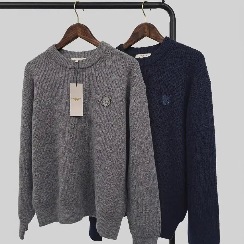 [BUNJANG] Maison Kitsuné Fox Head Knit Grey / Navy / #특가  메종키츠네 폭스헤드 니트 그레이 / 네이비