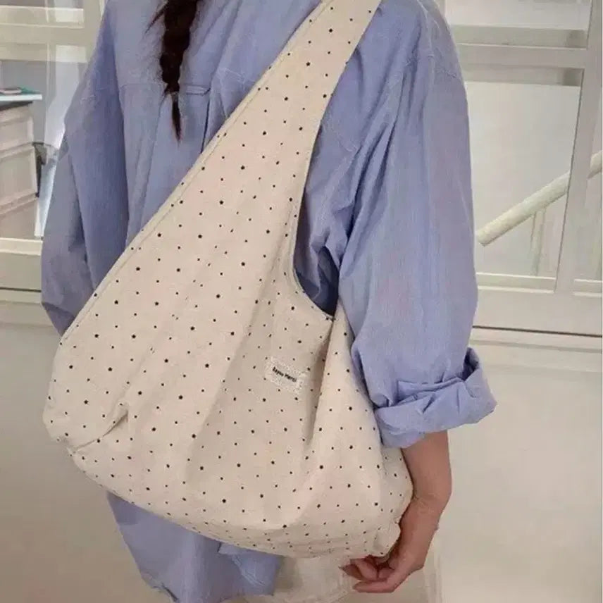 [BUNJANG] Dot Pattern Eco Bag Shoulder Bag / 도트 패턴 에코백 숄더백