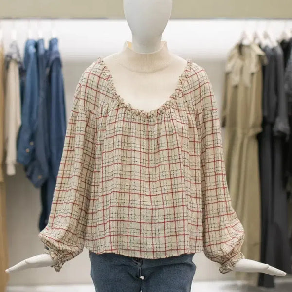 [BUNJANG] O'2nd Knit Block Check Blouse / 오즈세컨 O'2nd 니트 블록 체크 블라우스