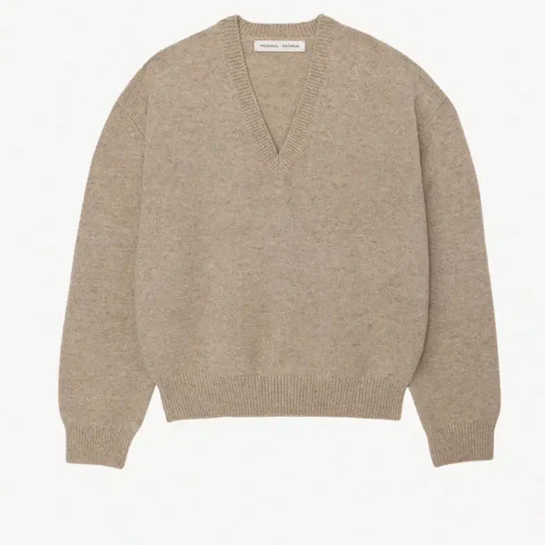 [BUNJANG] Moondal Deep V-Neck Knit - Oatmeal, M / 문달 딥 브이넥 니트 - 오트밀 , M
