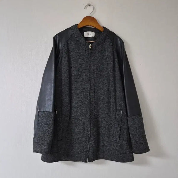 [BUNJANG] SJ SI Mix Leather Panel Jumper / [한섬SJ SI] 믹스 가죽 배색  점퍼