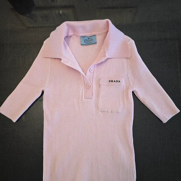 [BUNJANG] Prada Pink Ribbed Pique Knit Top / 프라다(PRADA) 핑크 컬러의 피케 니트