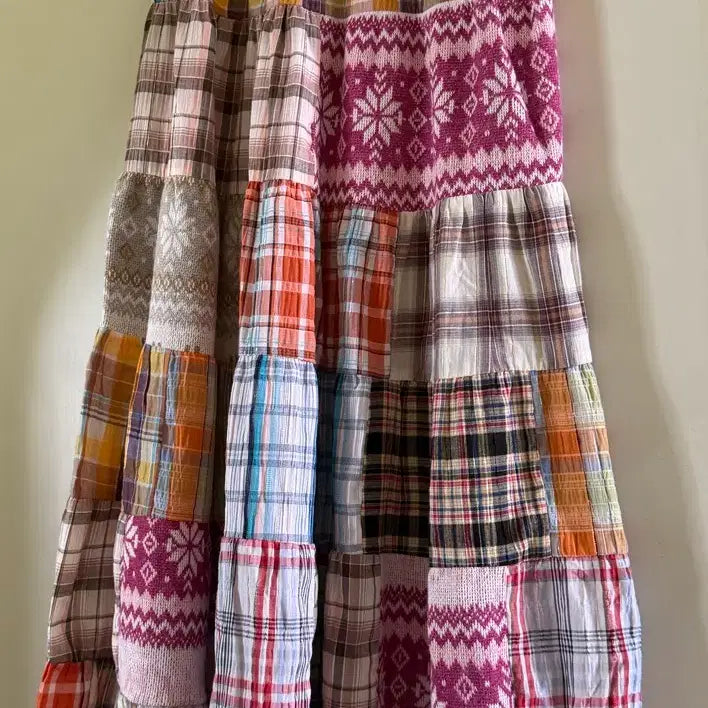 [BUNJANG] Patchwork Long Skirt Mori Girl Style / 사각패치스커트 패치원피스 모리걸
