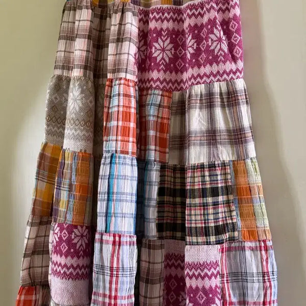 [BUNJANG] Patchwork Long Skirt Mori Girl Style / 사각패치스커트 패치원피스 모리걸