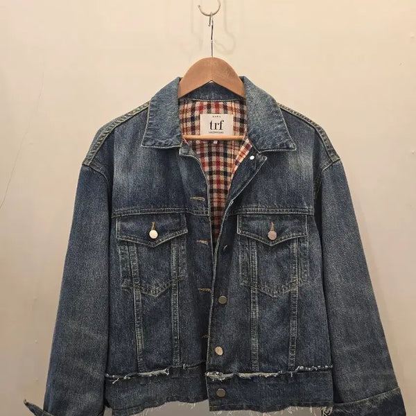 [BUNJANG] Zara TRF Checked Lining Denim Jacket / ZARA TRF 체크 안감 데님 자켓