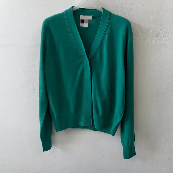 [BUNJANG] V-Neck Hidden Button Green Wool Knit Cardigan / 새상품 브이넥 히든버튼 초록색 울니트 가디건