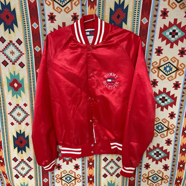 [BUNJANG] Tommy Hilfiger Mini Flag Red Varsity Stadium Jacket M / 타미힐피거 미니플래그 레드 바시티 스타디움 자켓 M